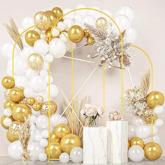 Arch Backdrop Stand and Cover Set 6FT, 6.6FT, 7.2FT Metal, Brown Spandex Arch Backdrop Cover for Wedding, Baby Shower, Banquet Decorations