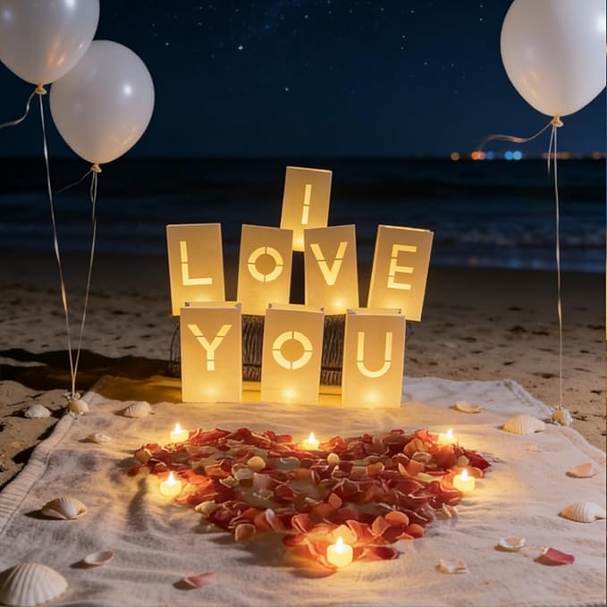 NEXAGEBIUS I Love You Sign Light Up Letters Luminary Bags Proposal Decorations, 2000PC Rose Petals and Candles for Anniversary Valentine's Day Decor Romantic Decorations Special Night Decor for Woman Man