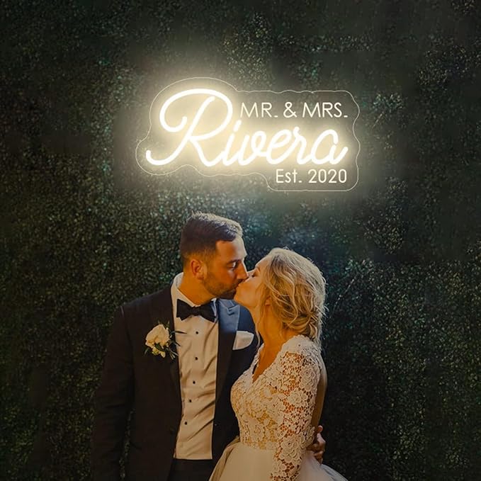Custom Last Name Neon Sign, Mr and Mrs Name Sign Wedding Backdrop Wall Decor Family Name LED Light Welcome Sign Personalized Wedding Gifts