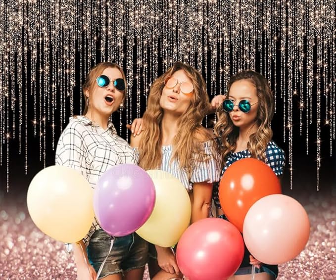 Black and Rose Gold Backdrop 10x8ft Glitter Photography Background for Girl Women Birthday Wedding Baby Shower Bridal Shower Graduation Backdrops Party Decoration Banner Photo Props