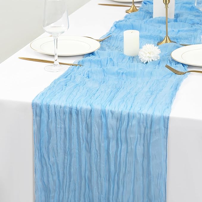 20 Pack Light Blue Table Runner 10Ft Cheesecloth Table Runner Boho Gauze Table Runner Long Cheese Cloth Table Runner Romantic Sheer Fabric Table Runners for Wedding Party Bridal Shower