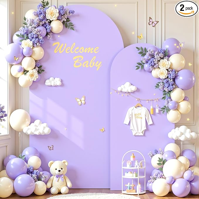 Lavender Photo Arch Backdrop Cover Set of 2 for Party 7.2ft and 6ft Light Purple Arch Covers Stretchy Backdrop Spandex Baby Shower Lilac Arch Stand Covers for Girls Birthday Wedding Bridal Shower