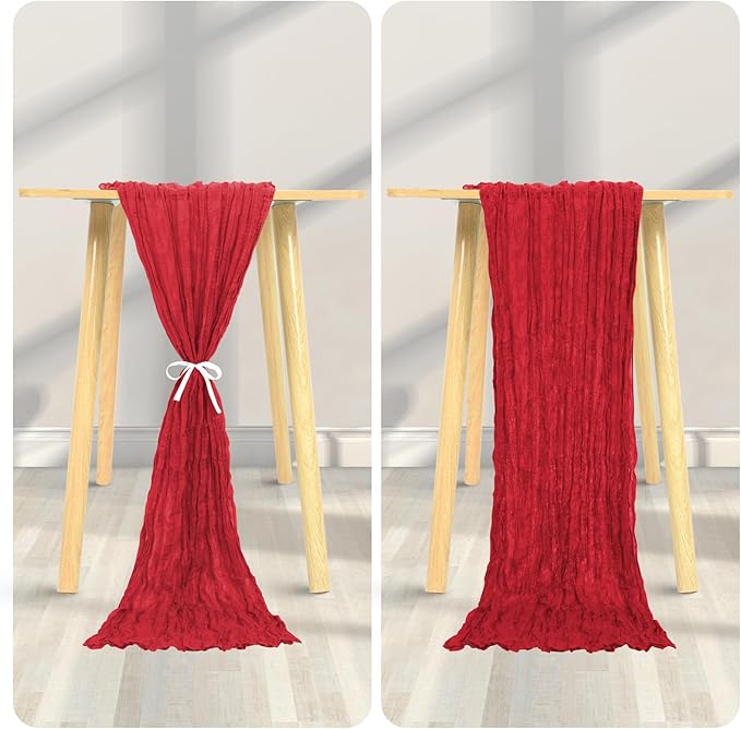 12 Pack Cheesecloth Table Runner 20 x 120 inch Cheese Cloth Table Runner Bulk,Romantic Boho Sheer Gauze Fabric Table Runners for Wedding Reception,Party,Bridal Shower Table Decor(Red)