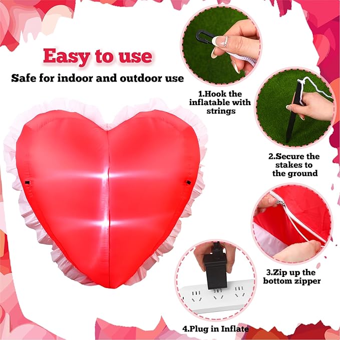 VIHOSE Valentine's Day Inflatable Heart 5 Ft Red Heart Blow up Yard Decorations with LED Light Valentine Romantic Holiday Decor for Indoor Outdoor Holiday Yard Anniversary Wedding Party