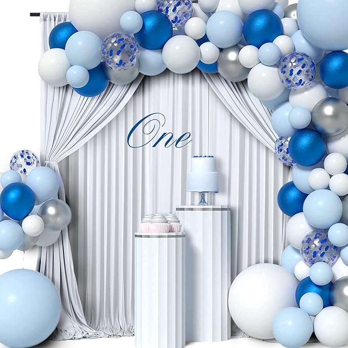 50 ft x 10 ft Wrinkle Free Silver Backdrop Curtain for Parties, Polyester Silver Grey Backdrop Drapes 10 Panels 5x10ft for Baby Shower Photoshoot Engagement Wedding Birthday Photography Background