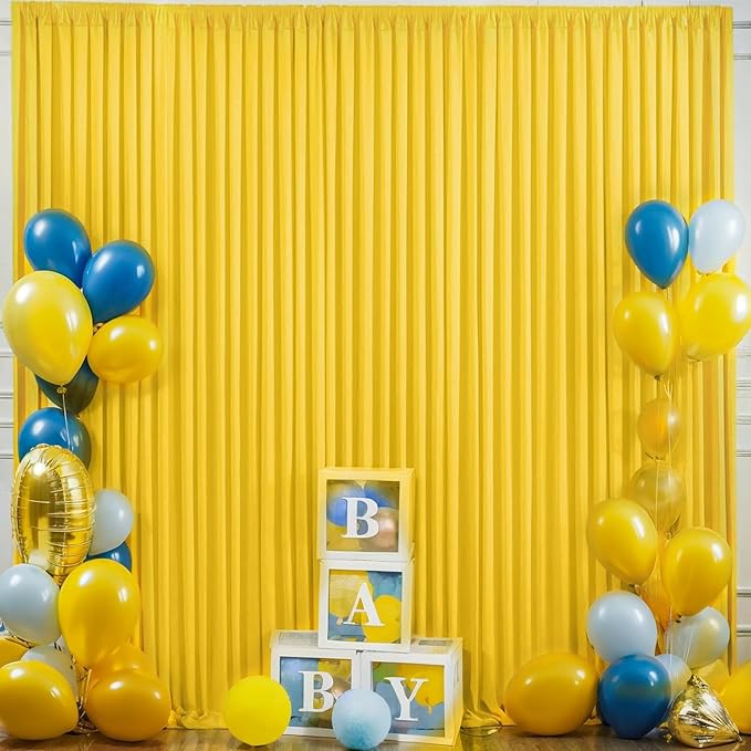 30ft×10ft Yellow Wrinkle Free Backdrop Curtain for Party Wedding, 6 Panels 5×10ft Soft Silky Polyester Photo Backdrop Drapes Curtains forBirthday Bee Parties Baby Shower Photography Backgrounds