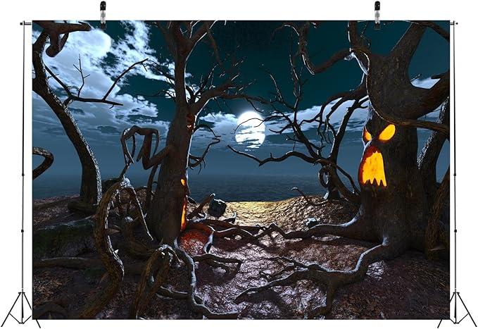 BELECO 12x8ft Fabric Halloween Haunted Forest Backdrop Creepy Dark Forest Ghost Trees Full Moon Night Horror Nightmare Background Halloween Party Decorations Trick or Treat Banner Photo Studio Props