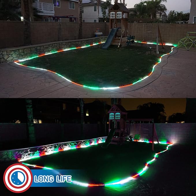 Russell Decor 20ft LED Rope Lights Indoor Outdoor Decorative Lighting for Party Trees Patio Deck Flexible String Lights(Red White Green)