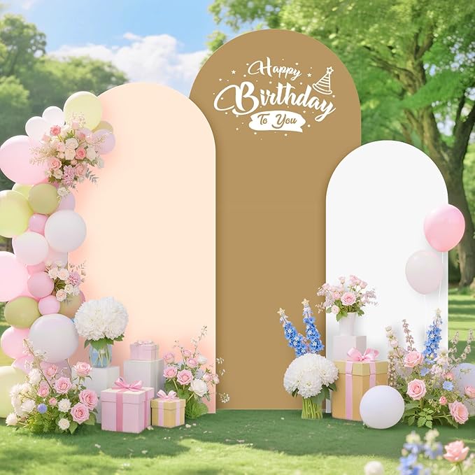 Set of 3 Wedding Arch Cover Brown Arches Backdrop Cover 6FT 5FT 4FT Spandex Backdrop Covers for Balloon Arch Stands Chiara Arched Covers Stretchy Backdrops for Baby Shower Graduation Party Decor