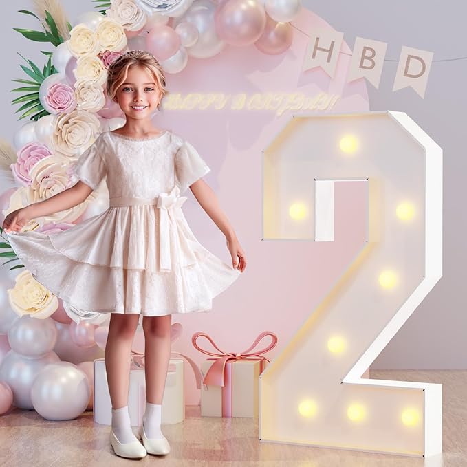 3FT Marquee Light Up Numbers 2 for 2th Bithday Decorations, Large Marquee Numbers 2 for Anniversary Party Decorations, Big Mosaic Numbers Numbers Cardboard DIY Kits