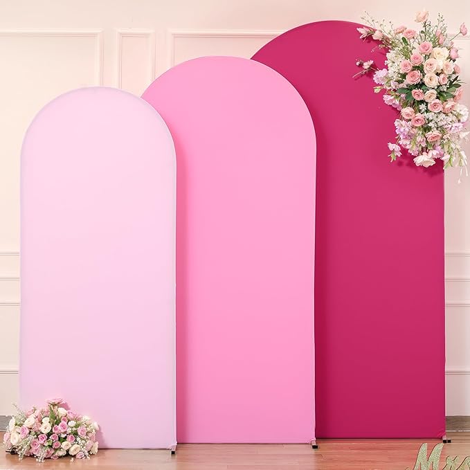 Pink Arch Backdrop Cover 3 Set-8FT, 7.2FT, 6.6FT, Spandex Fitted Wedding Arch Stand Covers for Baby Shower Girls Birthday Party Wedding Ceremony Banquet Photo Arch Stand Background Decorations