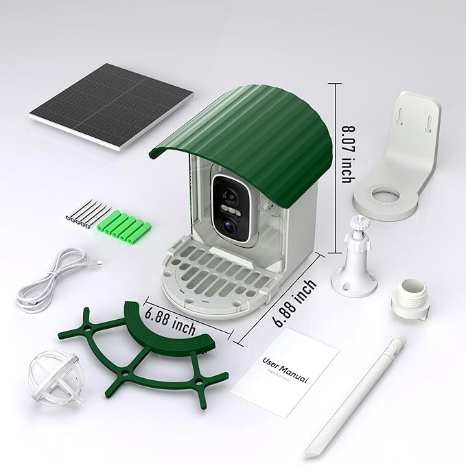 Bird Feeder with Camera 3W Solar Powered Panel Valentines Day Gifts: Smart Bird Feeder for Outdoors with AI Birds Identify Auto Capture, 2K Live Video, Ideal Gift for Parents Men Women(Green)