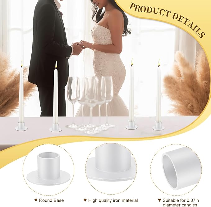 48 Pcs Taper Candle Holders Bulk for Wedding Pillar Candles Metal Taper Candlesticks Holders Centerpieces Short Candle Stick Dinner Decor for Party Anniversary Dinning Table Gift (48, White)