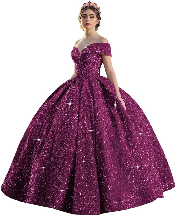 TRHTX Sparkly Sequin Quinceanera Dresses 2024 Off Shoulder Ball Gown Long A-line Sweet 16 Dresses