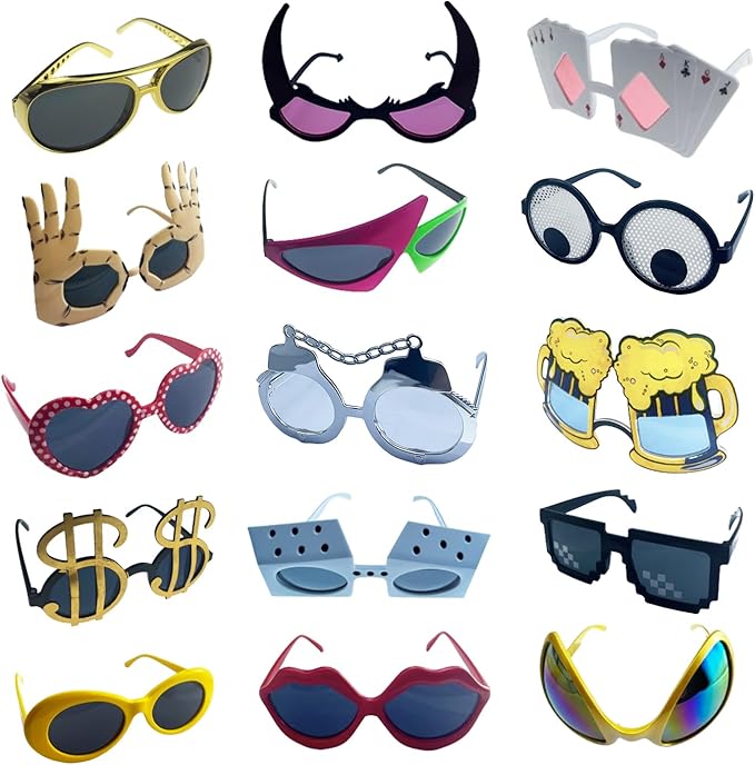 16 Pack Funny Sunglasses Novelty Party Glassses Masks for Adults Cool Shaped Funny Party Eyeglasses, Photo Booth Props Sunglasses Dress Up Costume Glasses Pack