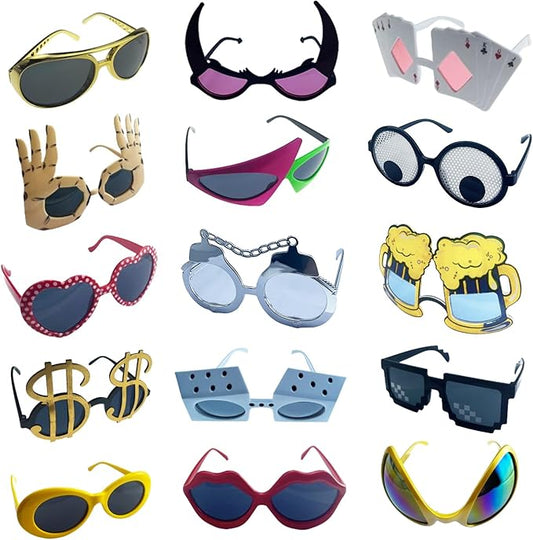 16 Pack Funny Sunglasses Novelty Party Glassses Masks for Adults Cool Shaped Funny Party Eyeglasses, Photo Booth Props Sunglasses Dress Up Costume Glasses Pack