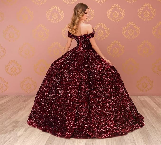 TRHTX Sparkly Sequin Quinceanera Dresses 2024 Off Shoulder Ball Gown Long A-line Sweet 16 Dresses
