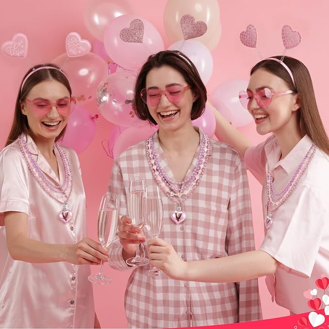 Kanayu 108 Pcs Valentines Day Accessories 36 Valentines Heart Headbands 36 Heart Shaped Sunglasses 36 Bead Necklaces for Valentine Party Favors Supplies Bachelorette Decorations(Pink)