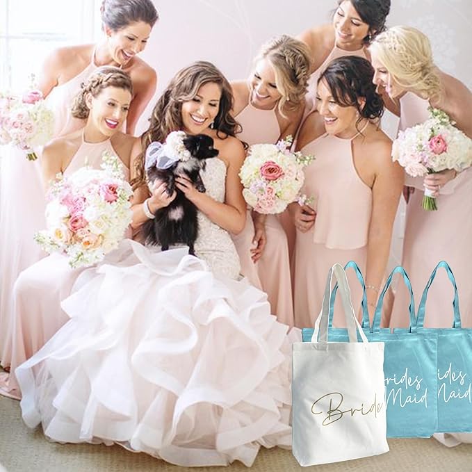 LADY & HOME 6pcs Bachelorette Party Tote Bag, Bride Bridesmaid Cotton Tote Bag for Wedding Gifts