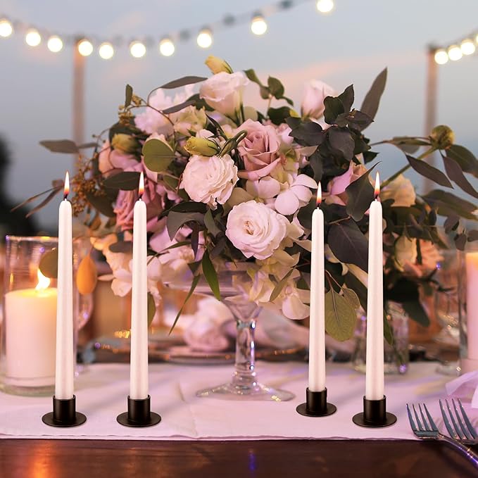 48 Pcs Taper Candle Holders Bulk for Wedding Pillar Candles Metal Taper Candlesticks Holders Centerpieces Short Candle Stick Dinner Decor for Party Anniversary Dinning Table Gift (48, Black)