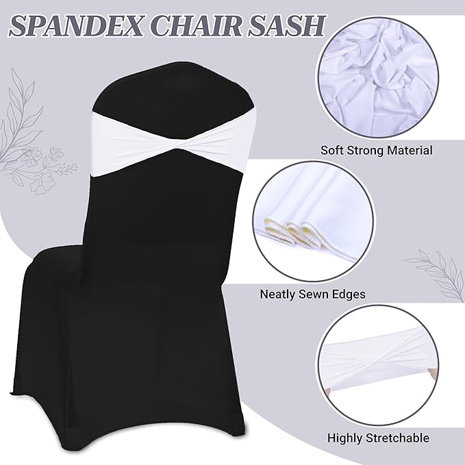 VDS Pack of 25 PCS | White | Spandex Chair Sashes Bows Without Buckle | Stretch Elastic Banquet Universal Folding Chair Band Tie with for Wedding Party Conference Celebration Event Decoration