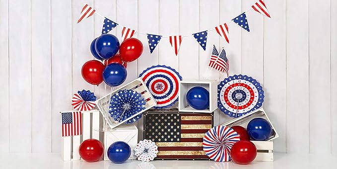 Kate 20x10ft American Flag Backdrops for Photography Independence Day Banner Background White Wood Wall Backgrounds Colorful Balloons Backdrop