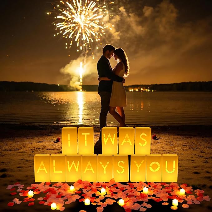NEXAGEBIUS It Was Always You Sign Luminary Bags Light Up Letter Set with 2000PC Rose Petals and Candles for Anniversary Valentine's Day Decor Romantic Decorations Special Night Decor for Woman Man Girl