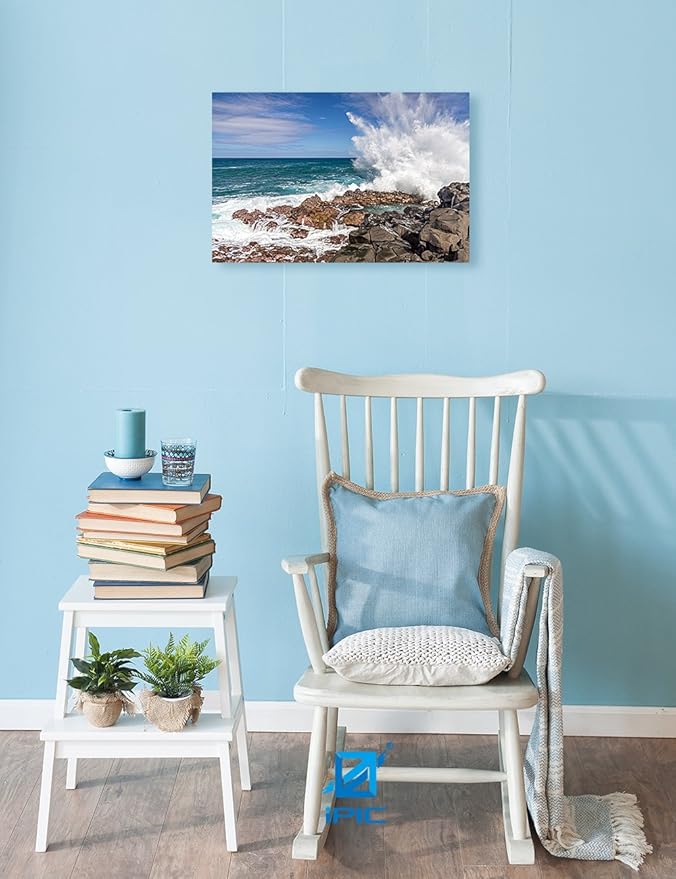 IPIC - Waves Crashing at Queen's Bath, Kauai, Hawaii. Personalized Artwork with Names and Date on, Customized Gift for Anniversary,Wedding,Birthday and Holidays. 18x12