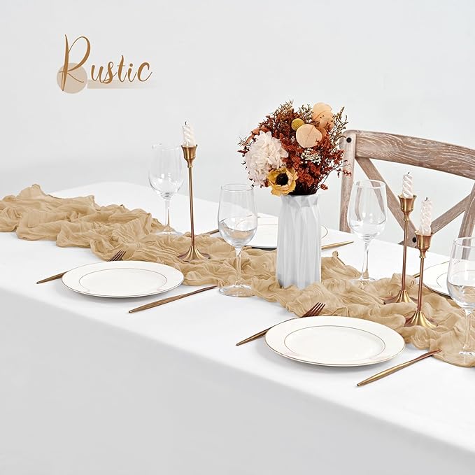 20 Pack Beige Table Runner 10Ft Cheesecloth Table Runner Boho Gauze Cheese Cloth Table Runners Romantic Long Sheer Fabric Table Runners for Wedding Party Bridal Shower