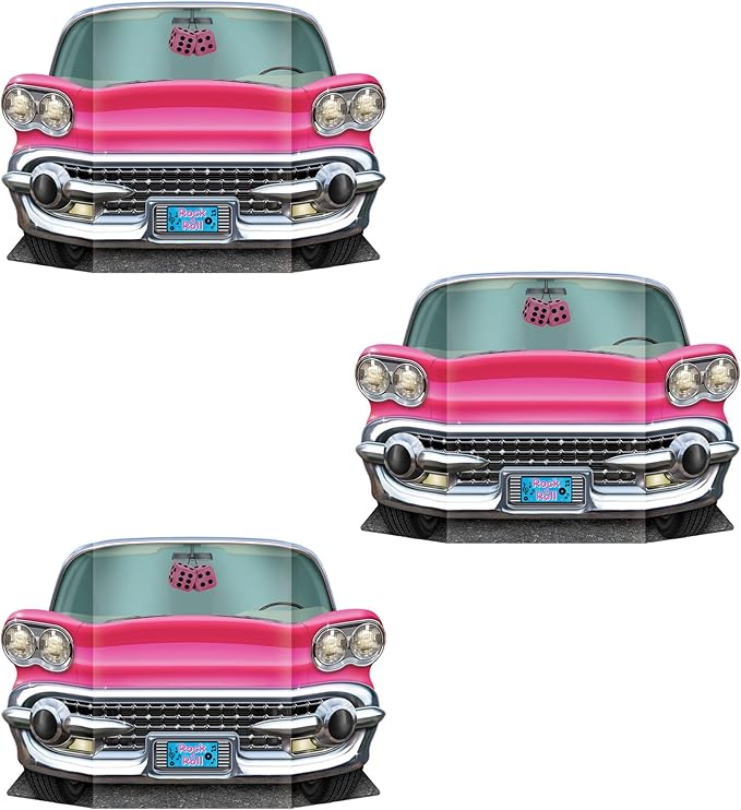 Beistle 3 Piece Rock n Roll Pink Convertible Photo Booth Props for Retro 50's Theme Party Decorations, 25" x 36.5"