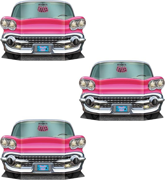 Beistle 3 Piece Rock n Roll Pink Convertible Photo Booth Props for Retro 50's Theme Party Decorations, 25" x 36.5"