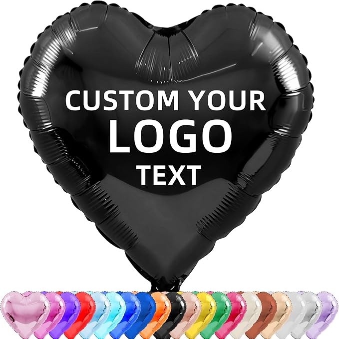 Custom Foil Balloons – Personalized Round & Heart Shaped Balloons for Logo, Text or Photo – Event, Birthday, Wedding, Business Promotion (heart, 20)