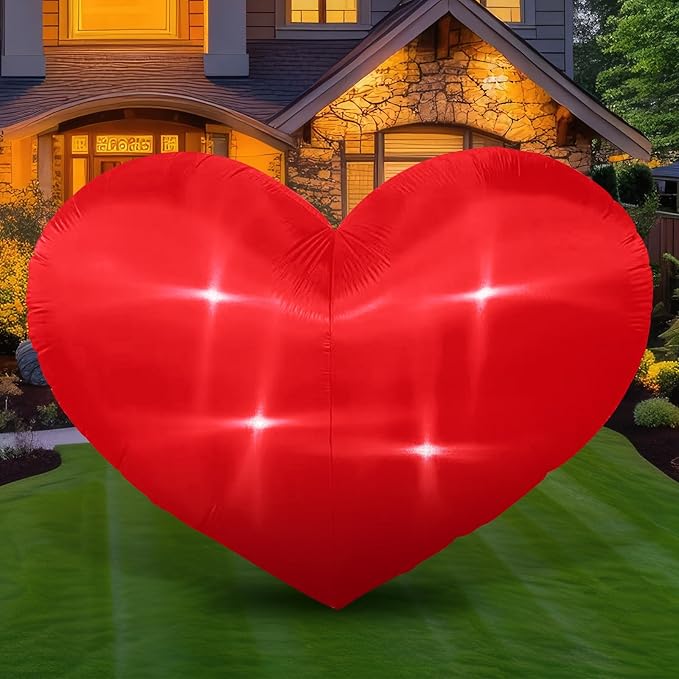 7 Ft Valentine Inflatables Heart Outdoor Decorations with LED Lights, Red Valentines Giant Heart Blow Up Yard Decorations, Romantic Inflatable Decor for Valentines Day Wedding Anniversary Yard Garden