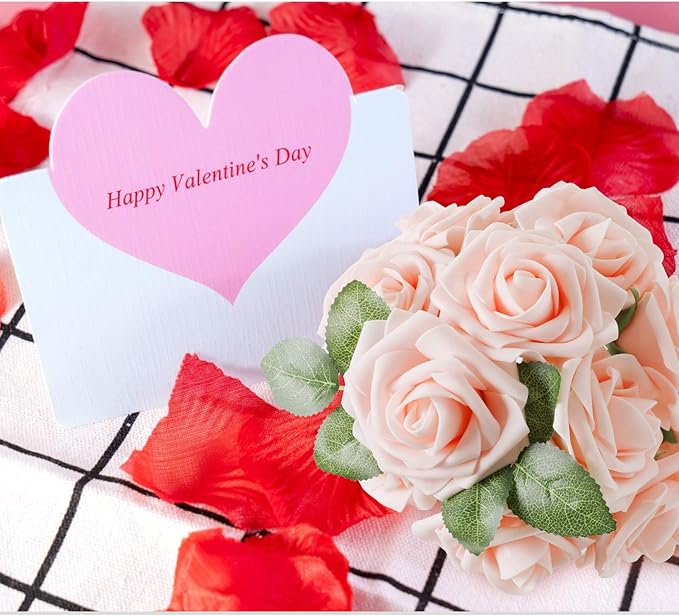 AmyHomie Artificial Flower Blush Pink Rose 50pcs Real Looking Fake Roses w/Stem for DIY Wedding Bouquets Centerpieces Arrangements Party Baby Shower Valentines Day Christmas Tree Decorations
