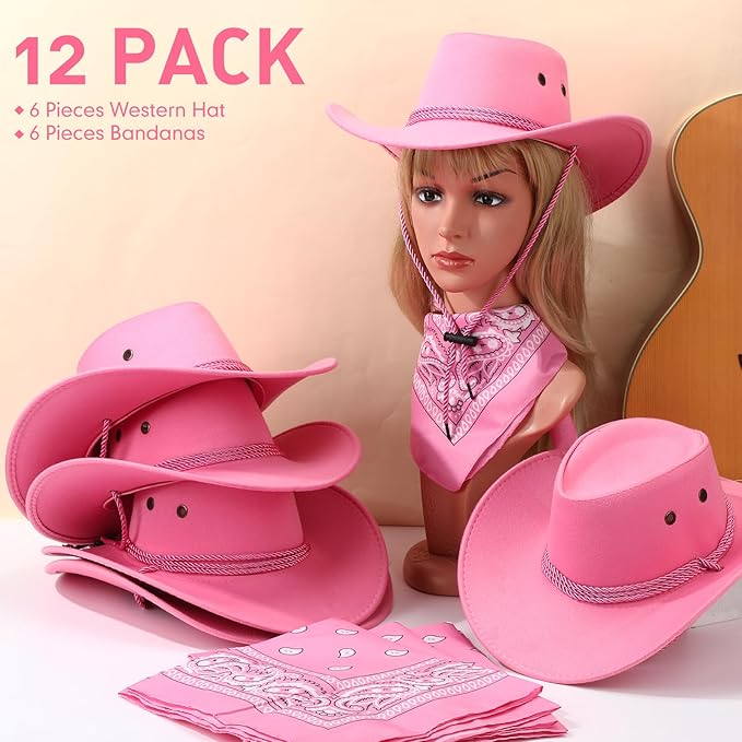 Zhanmai 12 Pcs Cowboy Hat and Bandana Cowboy Cowgirl Hats Bulk Western Party Costume Halloween Accessory