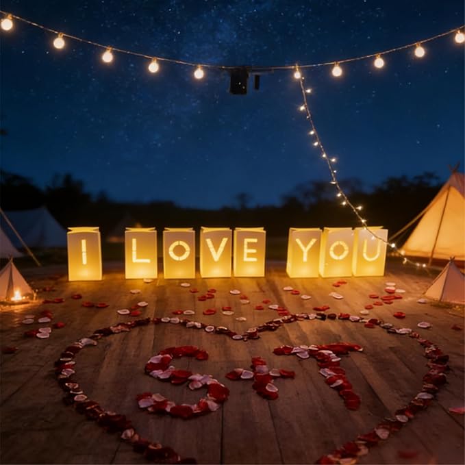 NEXAGEBIUS I Love You Sign Light Up Letters Luminary Bags Proposal Decorations, 2000PC Rose Petals and Candles for Anniversary Valentine's Day Decor Romantic Decorations Special Night Decor for Woman Man