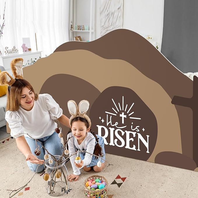 Teling Empty Tomb Easter Scene and Cross Decoration Easter Resurrection Scene Cardboard Stand up Jesus Nativity Cross Decor He Is Risen Cardboard Decor for Religious Home Office Christian Gifts