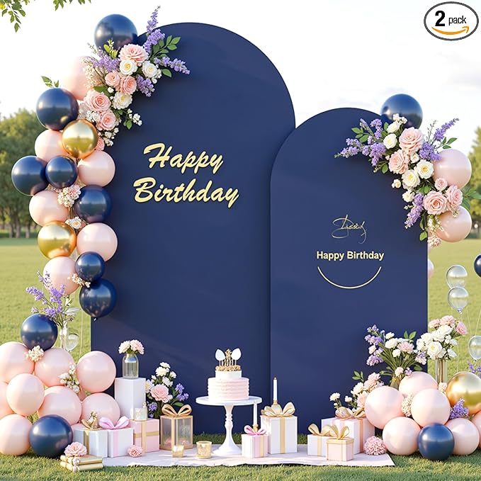 Navy Blue Arch Backdrop Cover Set of 2 Spandex 7.2 and 6ft Arch Covers Stretchy Backdrop Wedding Balloon Arch Stand Covers for Birthday Party Baby Shower Bridal Shower Banquet Photo Arches Background
