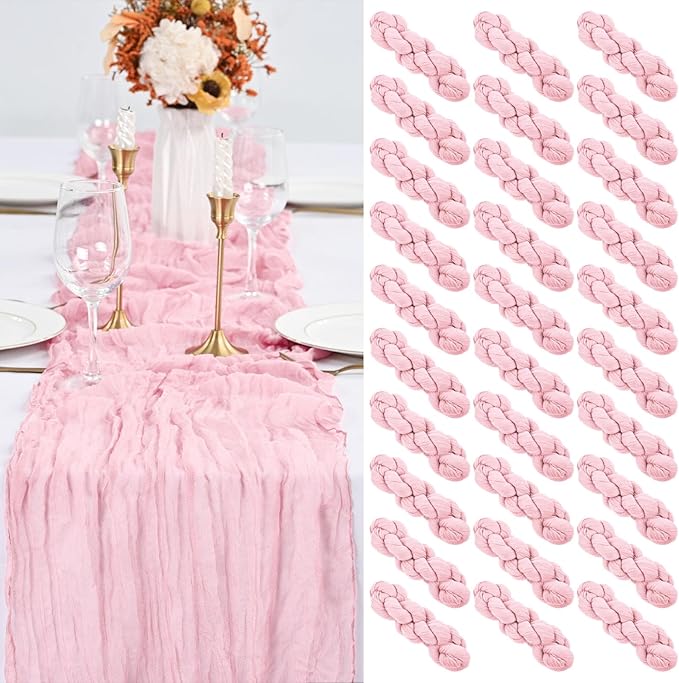30 Pack Pink Table Runner 10Ft Cheesecloth Table Runner Boho Gauze Table Runner Long Cheese Cloth Table Runner Romantic Sheer Fabric Table Runners for Wedding Party Bridal Shower