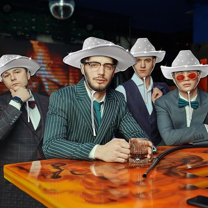 20 Pack Lights Cowboy Cowgirl Hat LED Flashing Light Up Hat for Western Bachelorette Party Wedding Bridal