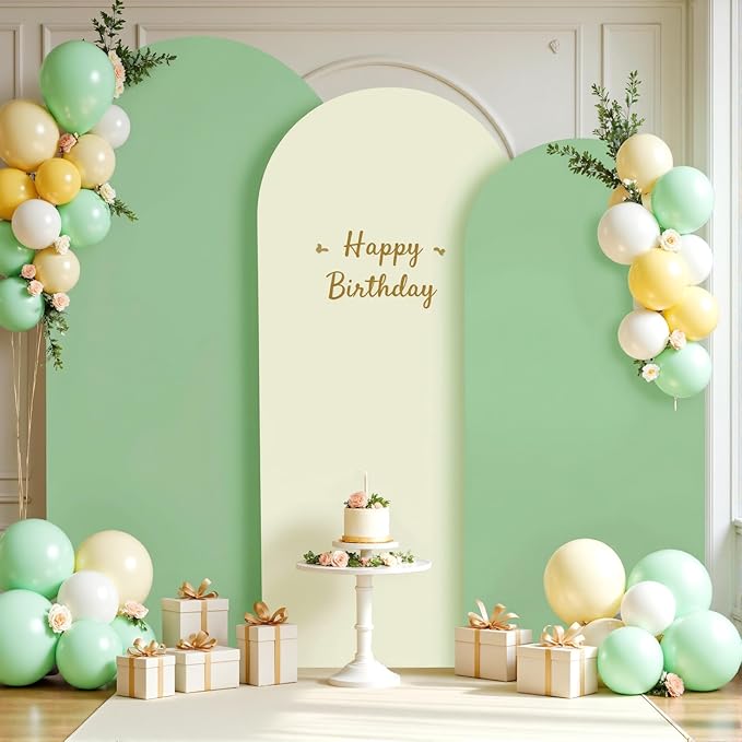 Sage Green Beige Arch Backdrop Cover 8FT 7.2FT 6.6FT Wedding Arch Covers Set of 3 Spandex Fitted Fabric Backdrops Double-Color Arch Covers Stretchy Backdrop for Party Baby Shower Birthday Decoration