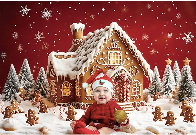 Baocicco 20x10ft Christmas Gingerbread House Backdrops for Photography Snowflake Winter Merry Xmas Display Background for Baby Shower Birthday Party Banner Kids Boys Girls Portrait Photo Studio