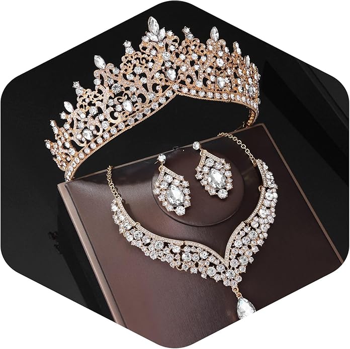 Kamirola Tiaras and Crowns for Women,Tiaras Earrings Necklace, Crystal Bridal Jewelry Set, Costume Party Halloween Prom Pageant Jewelry for Women TR80