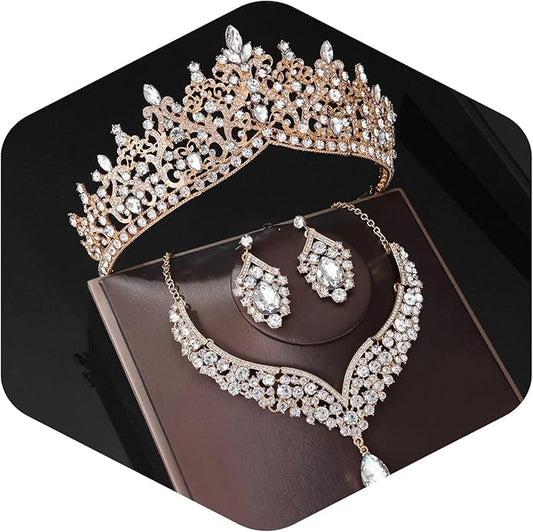 Kamirola Tiaras and Crowns for Women,Tiaras Earrings Necklace, Crystal Bridal Jewelry Set, Costume Party Halloween Prom Pageant Jewelry for Women TR80