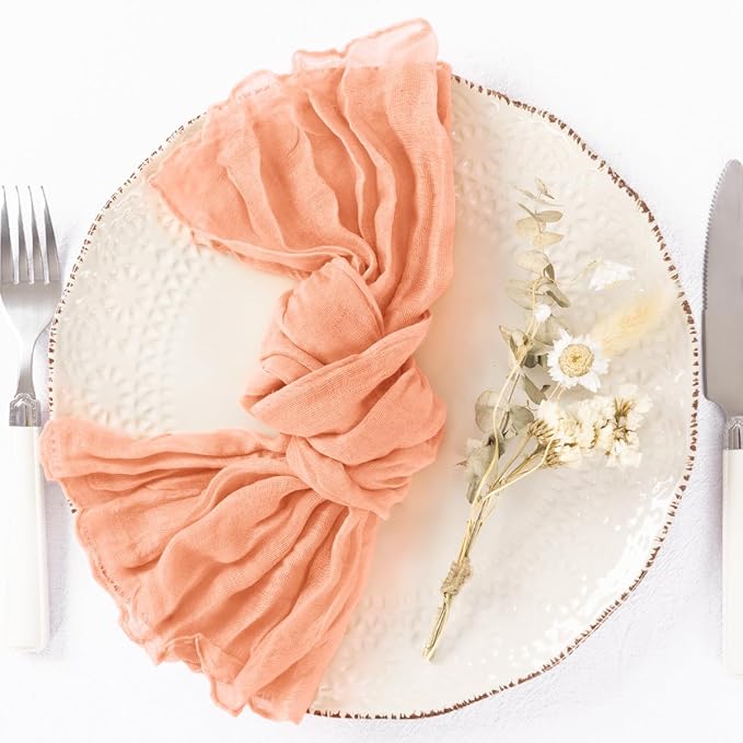 50 Pack Peach Cheesecloth Napkins Spring Cloth Napkins Set of 50 Dinner Napkins Bulk 21x21 Inches for Wedding Bridal Shower Baby Shower Valentine's Day