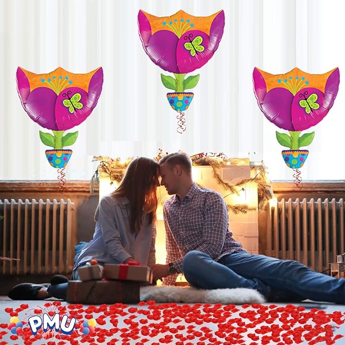 PMU Valentines Day Fantasy Tulip 35 Inches Mylar - Foil Balloons Proposal, Special Events, Photo Props Party Decoration and Accessories (10/Pkg) Pkg/1