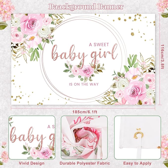 MEGA 254 Pc Floral Baby Shower Decorations For Girl | Pink Balloons Garland Kit, BABY boxes, It's A Girl Backdrop, Banners, Cake Toppers, Tablecloth, Plates, Napkins, Straws, Cups, Utensils 20 Guests