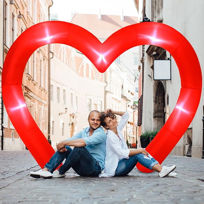 Shappy 9 FT Valentine Inflatables Outdoor Decorations Heart Blow up Inflatable Archway with Build in LEDs for Indoor Outdoor Lawn Yard Garden(Red)