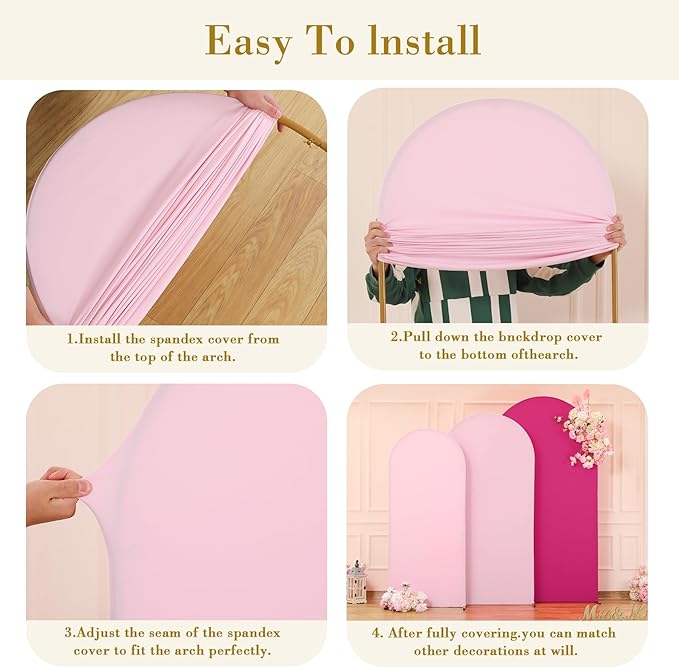 Pink and Hot Pink Arch Cover 3 Set-6FT, 5FT, 4FT Arch Backdrop Cover Spandex Fitted 2- Color Fabric Stand Covers for Baby Shower Girls Birthday Party Wedding Photo Background Decorations
