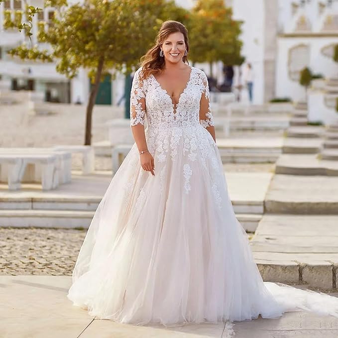 Plus Size Wedding Dresses for Bride Long Sleeve Wedding Bridal Gowns with Lace Appliques Off Shoulder Bride Dress
